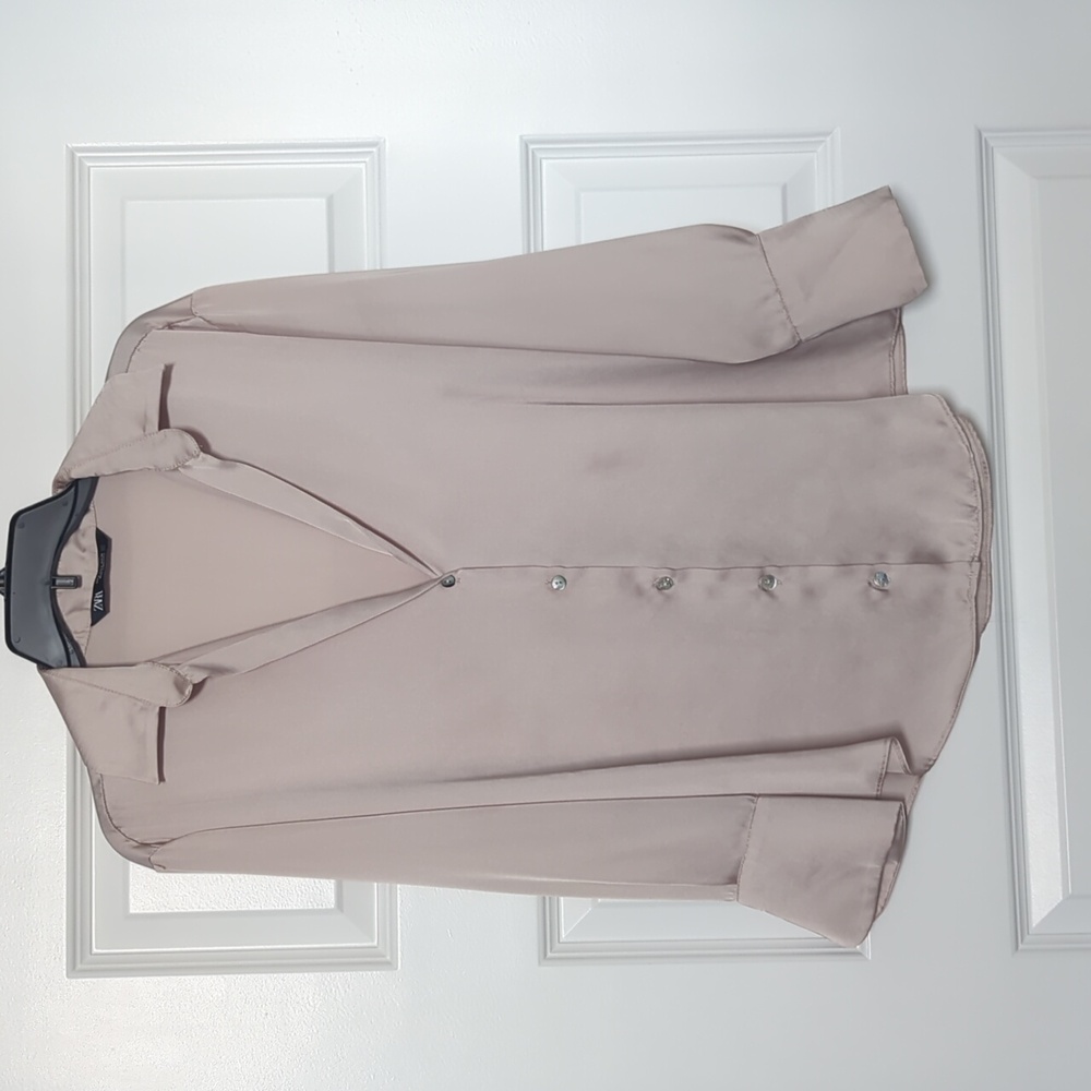Zara Beige Satin Button-Up Shirt